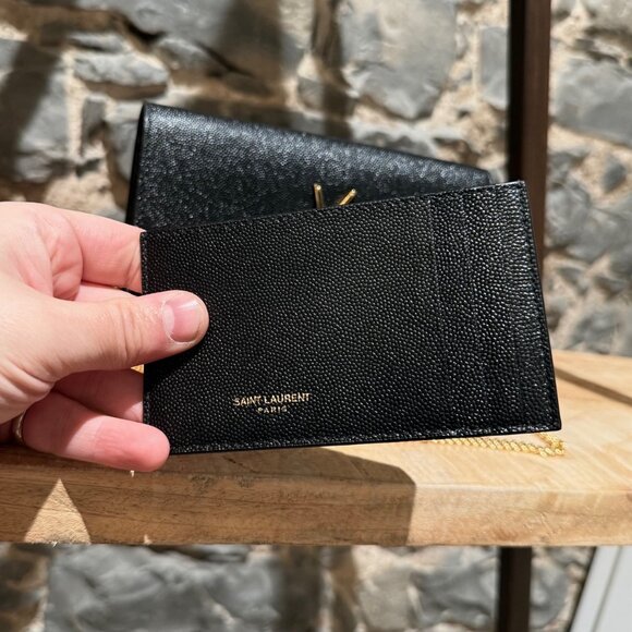 Saint Laurent Black Grain de Poudre Leather Uptown Chain Wallet W/ Card Case - Picture 8 of 16